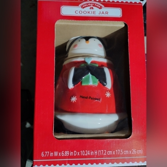 Holiday Time Hand Painted Christmas Penguin Ceramic Cookie Jar - Picture 2 of 2